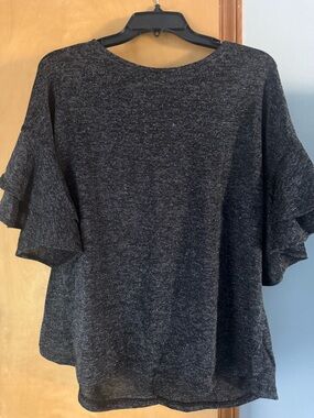 Black Sparkle Ruffle Sleeve Top